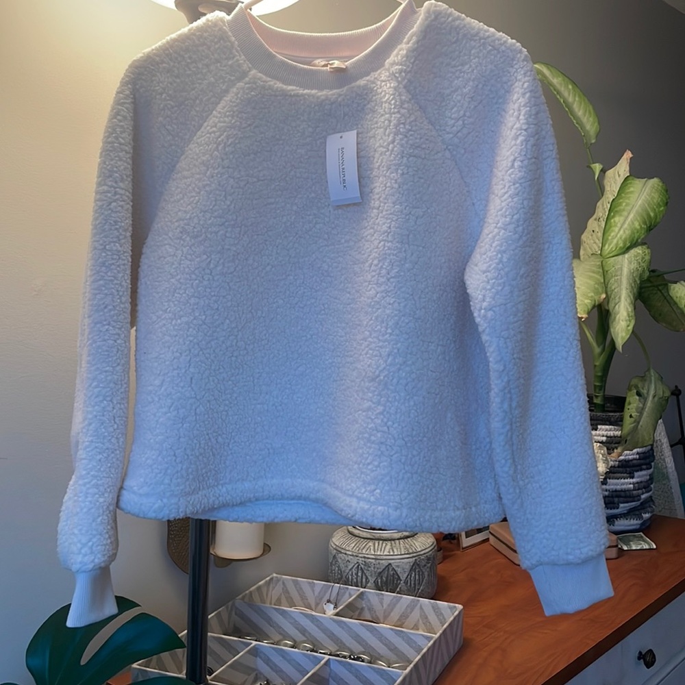 NWT Cream Banana Republic Sherpa Crewneck Sweatshirt XS